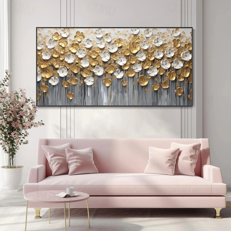 Golden Serenity – 3D Textured Metallic Floral Wall Art