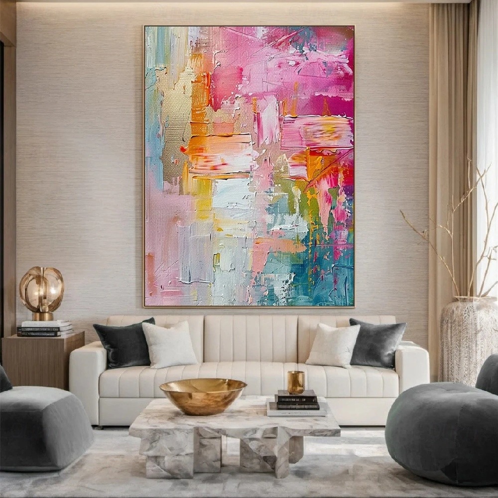 Radiant Flow – Large Textured Abstract Oil Painting, Modern Colorful Wall Art for Living Room or Office