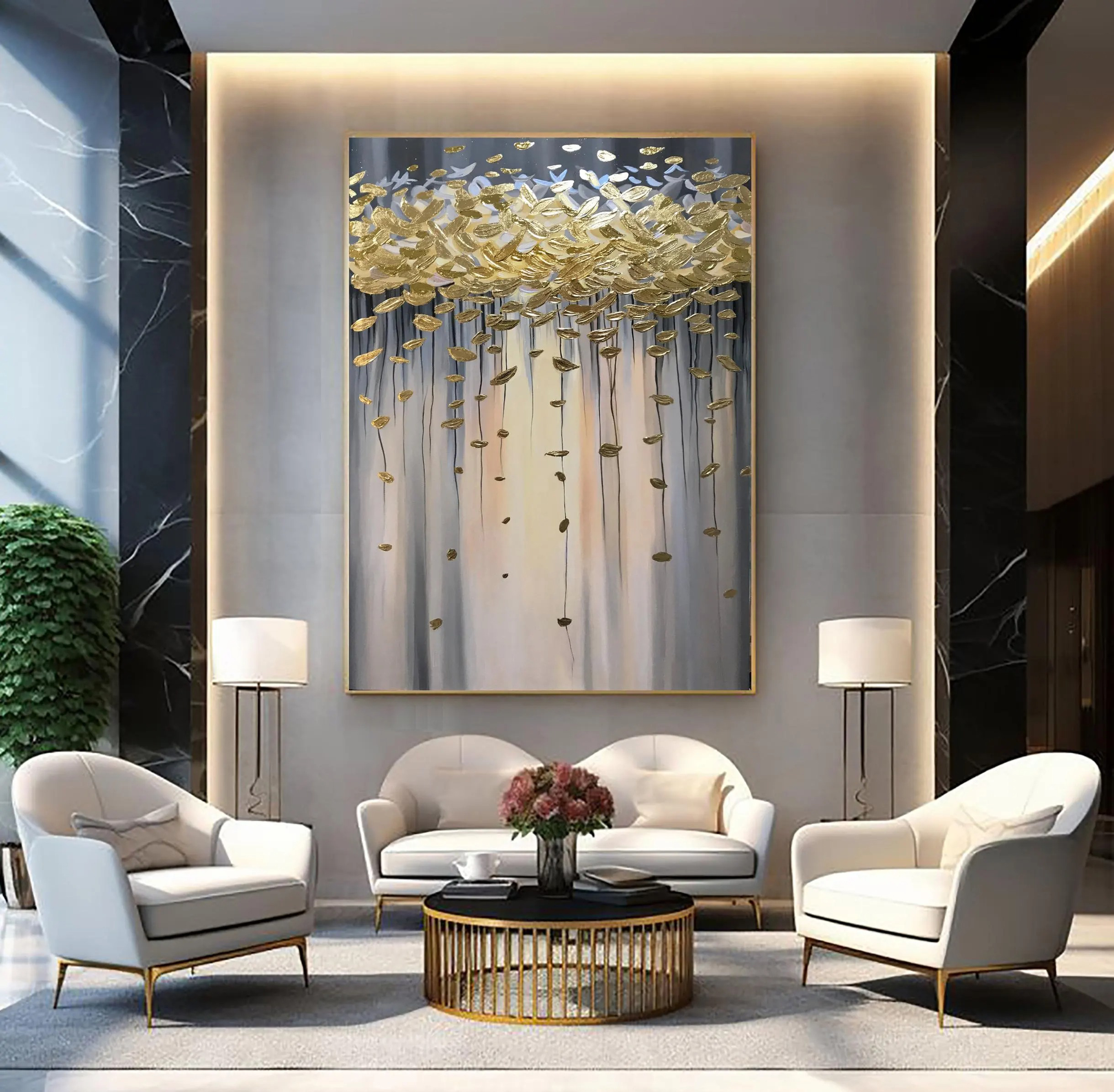 Falling Aurelia – 3D Gold Leaf Abstract Painting