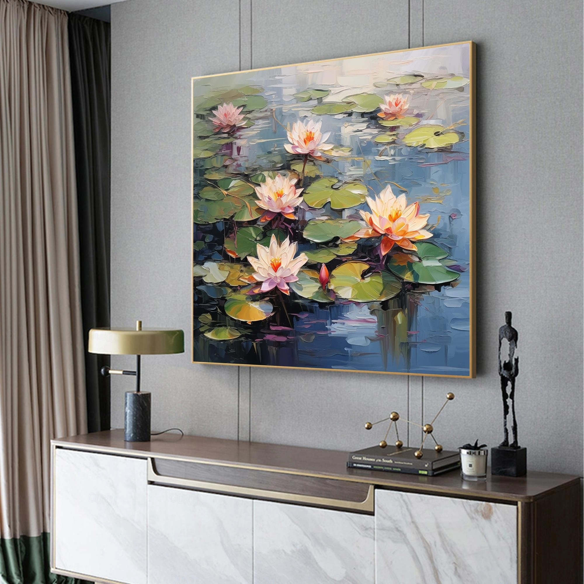 Whispering Lotus – Hand-Painted Textured Water Lily Wall Art