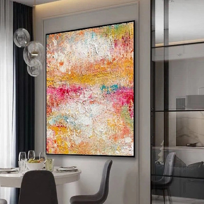 Morning Haze – Large Textured Abstract Oil Painting, Warm Minimalist Wall Art for Modern Living Room Décor