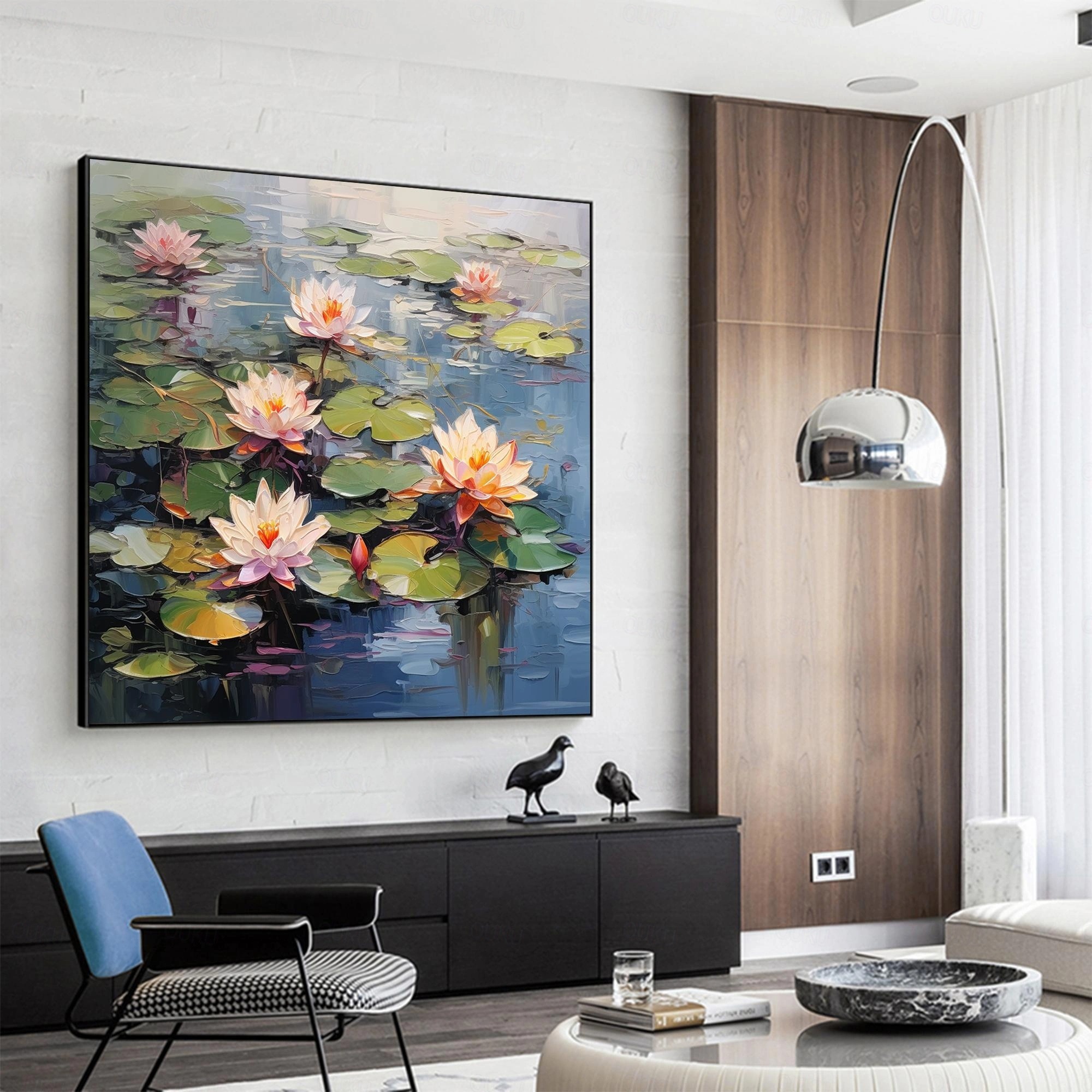 Whispering Lotus – Hand-Painted Textured Water Lily Wall Art