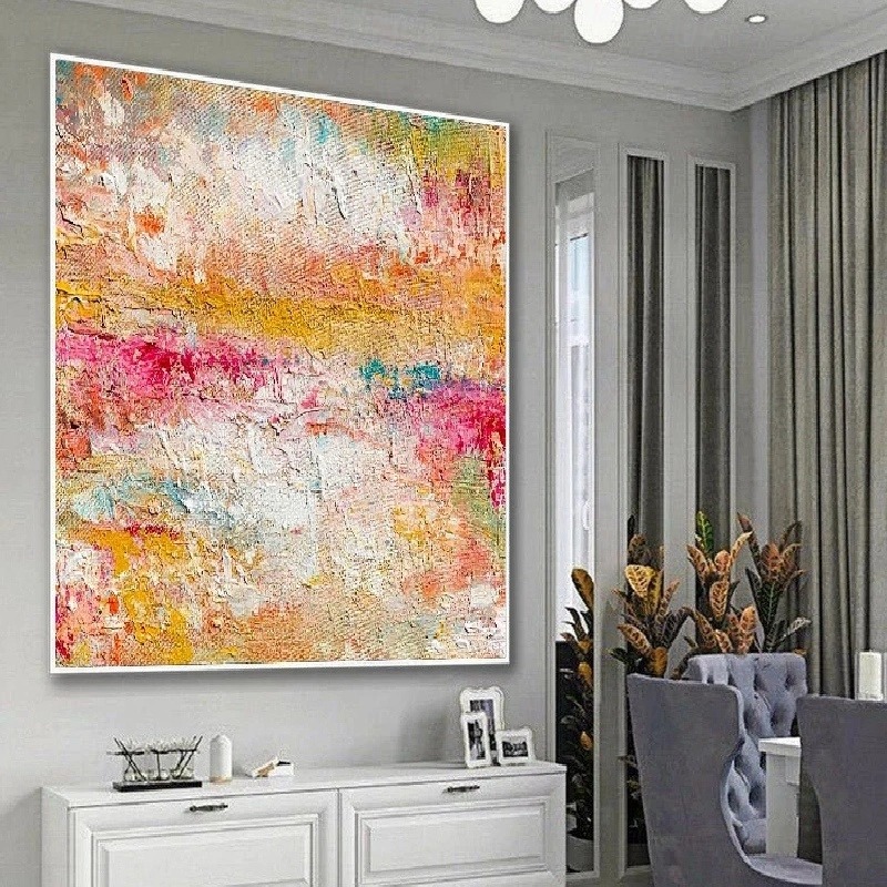 Morning Haze – Large Textured Abstract Oil Painting, Warm Minimalist Wall Art for Modern Living Room Décor