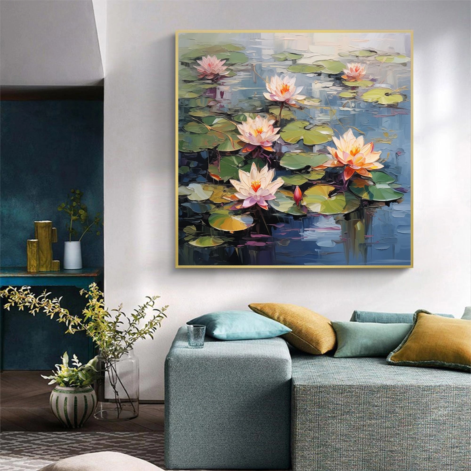Whispering Lotus – Hand-Painted Textured Water Lily Wall Art