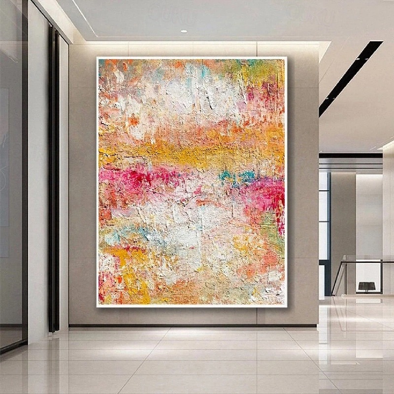 Morning Haze – Large Textured Abstract Oil Painting, Warm Minimalist Wall Art for Modern Living Room Décor