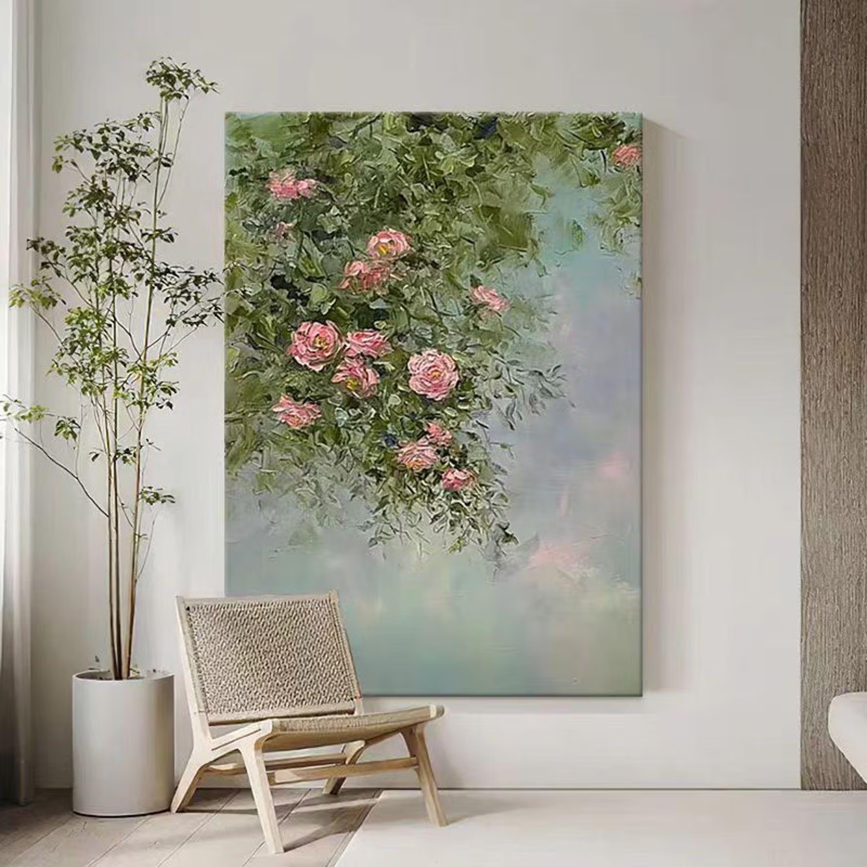 Roses in Bloom – Textured Floral Canvas Painting Soft Pastel Wall Art