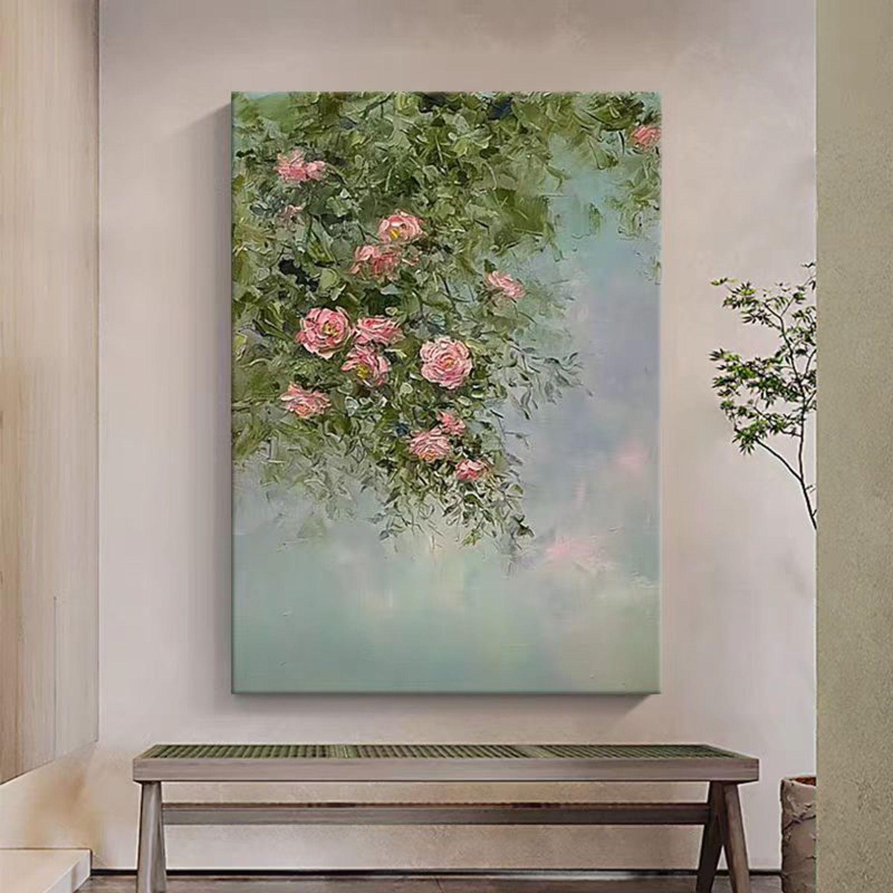 Roses in Bloom – Textured Floral Canvas Painting Soft Pastel Wall Art