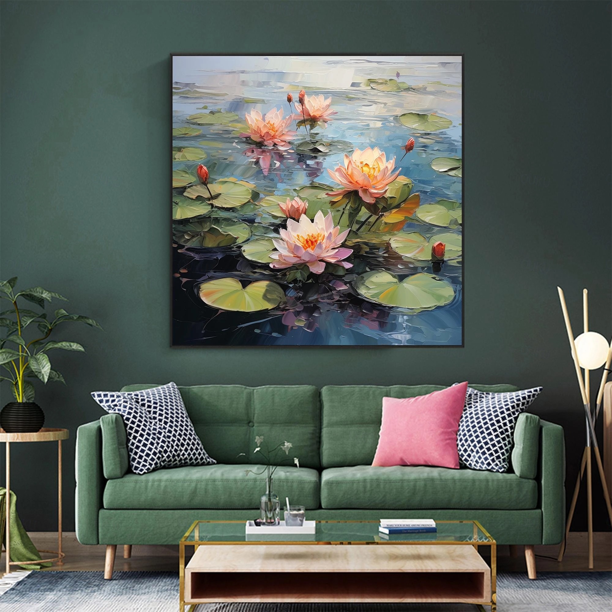 Tranquil Bloom – 3D Textured Lotus Pond Wall Art