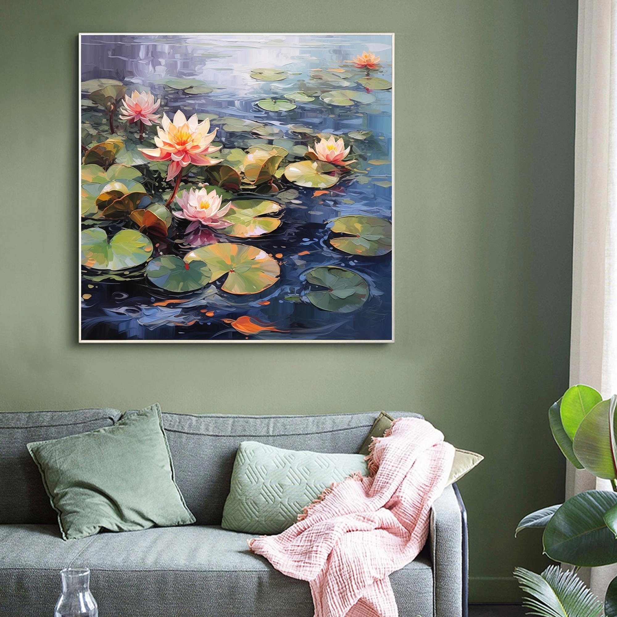 Still Waters – Hand-Painted Textured Lotus Wall Art