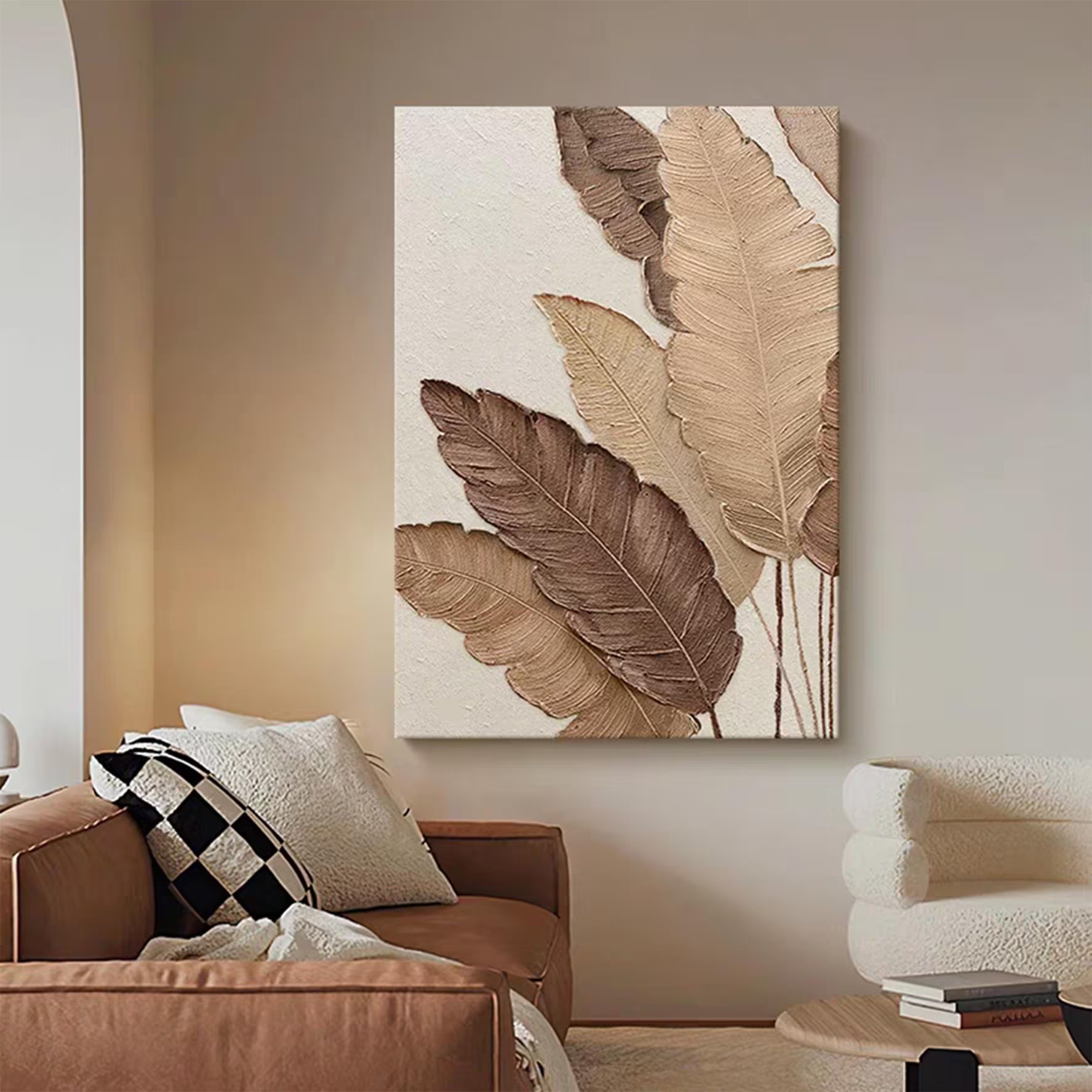 Leaf Impression – Textured Leaf Art Minimalist Abstract Nature Canvas Painting
