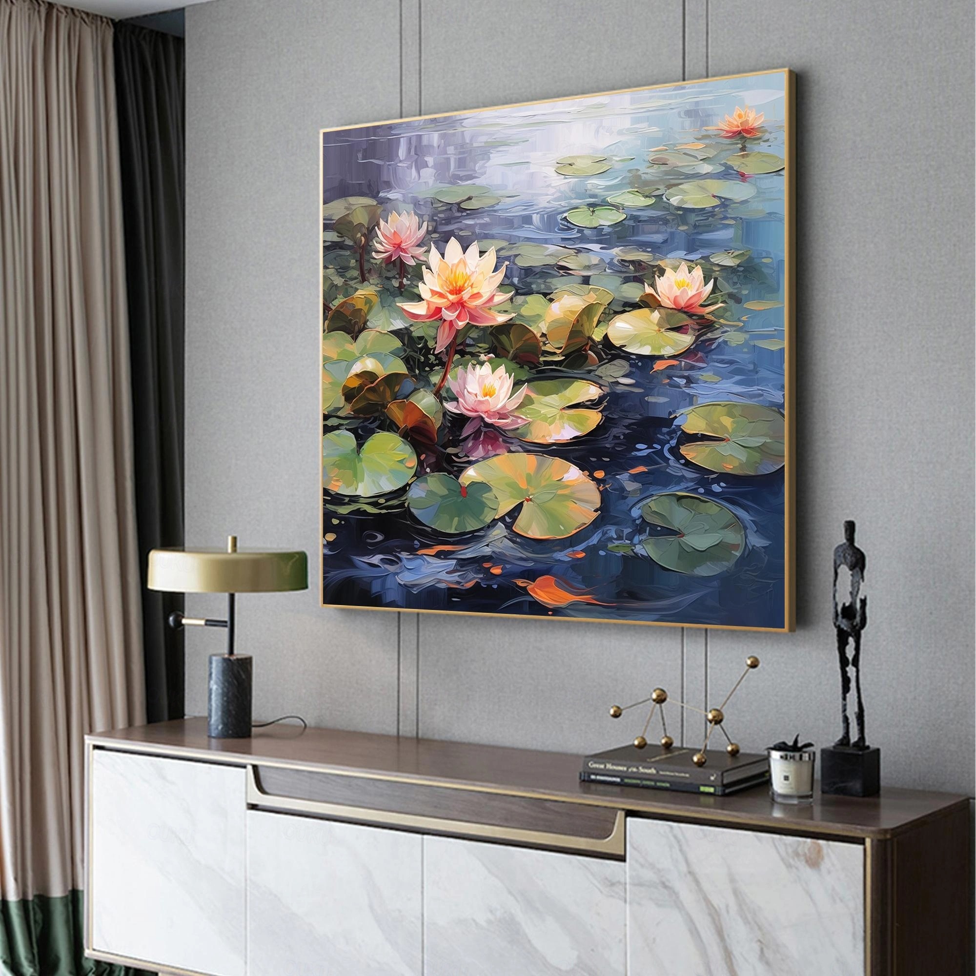 Still Waters – Hand-Painted Textured Lotus Wall Art