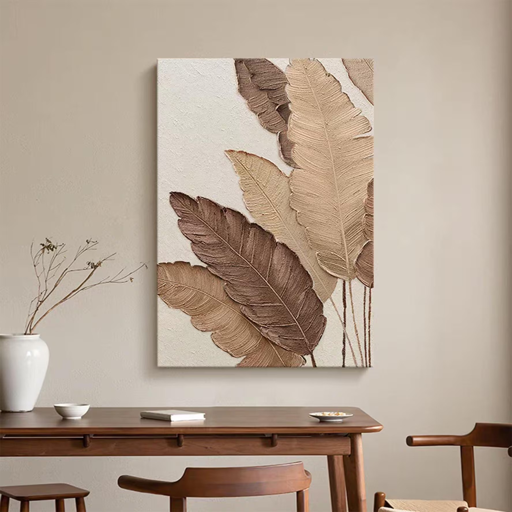 Leaf Impression – Textured Leaf Art Minimalist Abstract Nature Canvas Painting