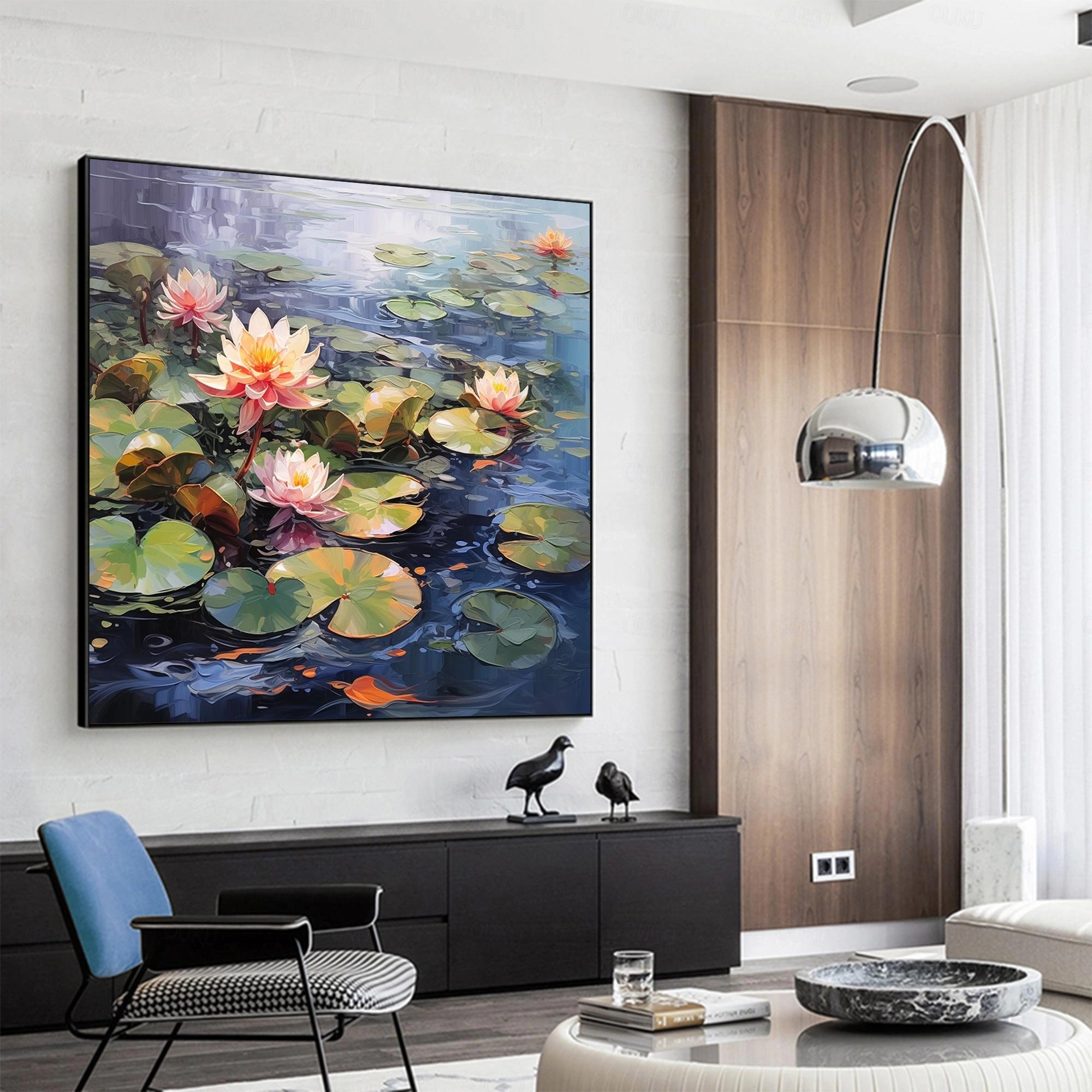Still Waters – Hand-Painted Textured Lotus Wall Art