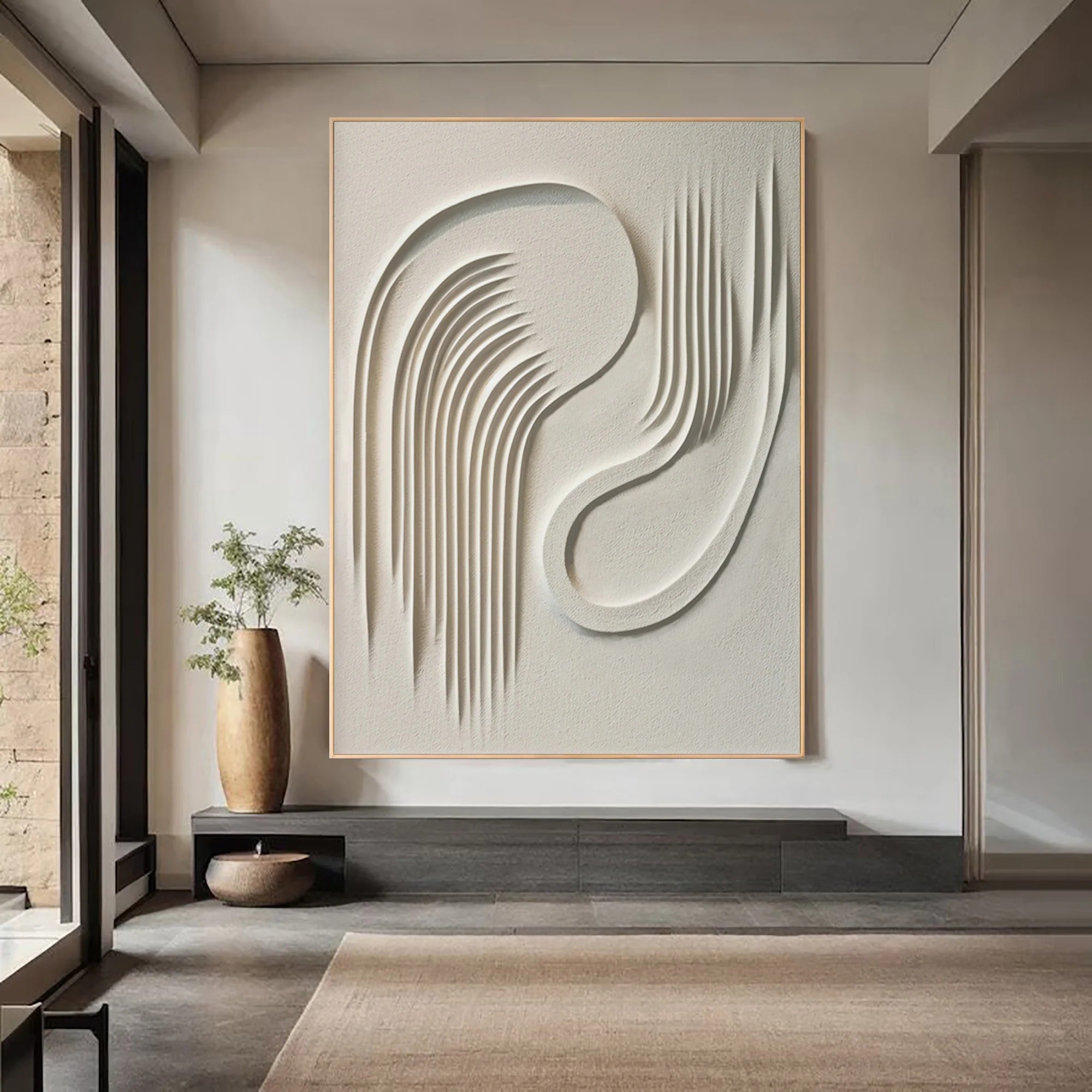 Ethereal Flow – Minimalist 3D Textured Line Art Canvas