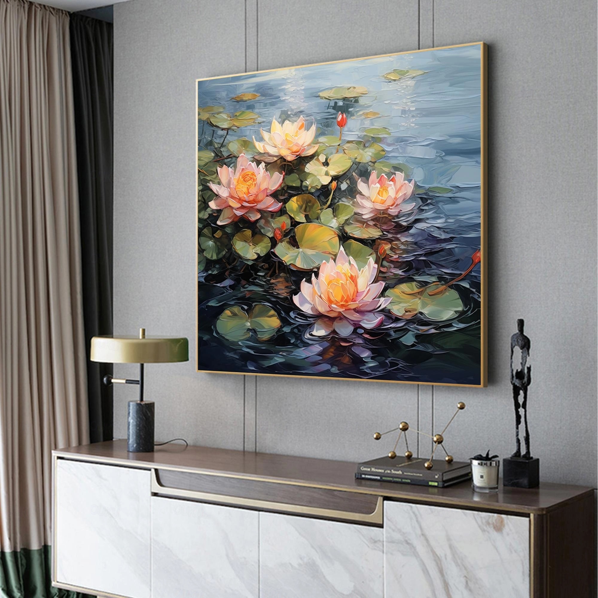 Ethereal Lotus – Hand-Painted 3D Textured Water Lily Wall Art