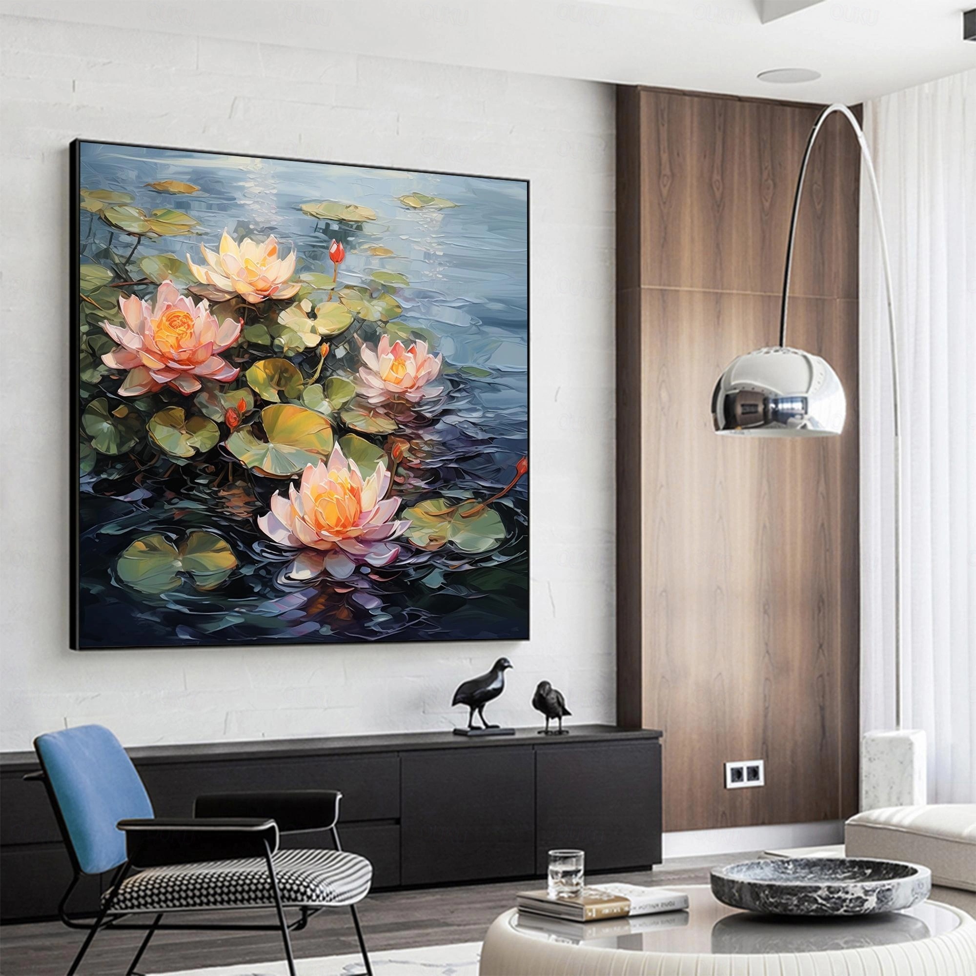 Ethereal Lotus – Hand-Painted 3D Textured Water Lily Wall Art