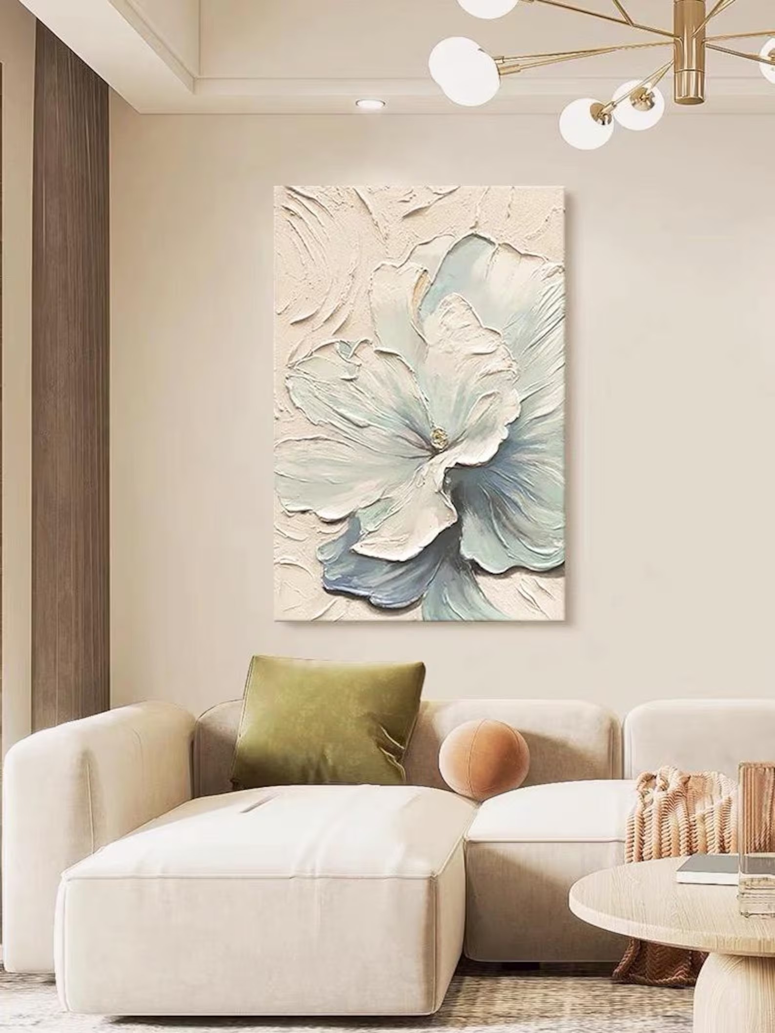Serene Blossom – Textured Floral Canvas Painting Soft Blue White Wall Art