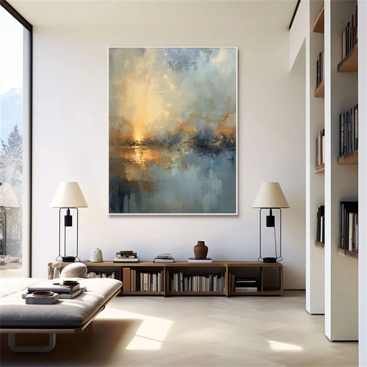 Tranquil Drift – Modern Abstract Landscape Wall Art for Living Room