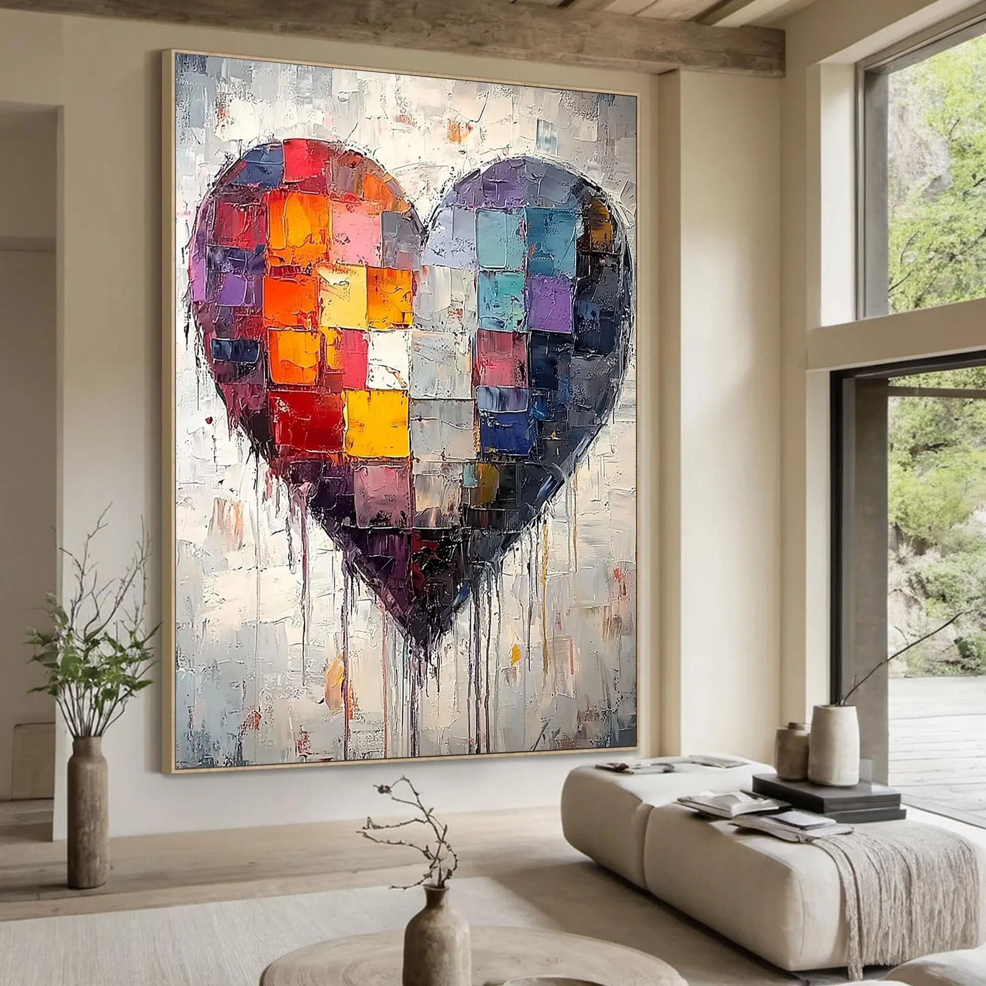 Fractured Heart – Large Textured Abstract Heart Oil Painting, Modern Romantic Wall Art for Home Décor