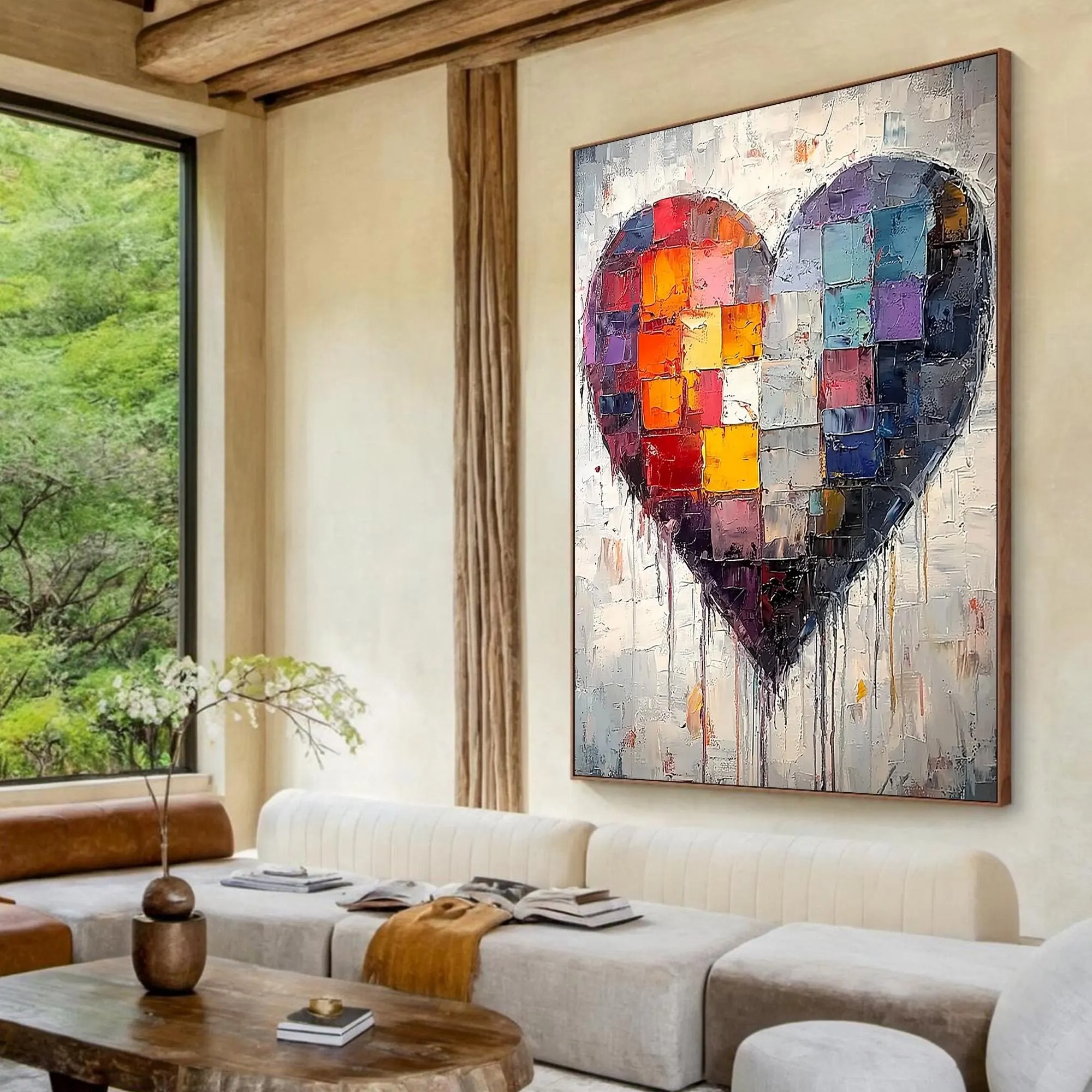 Fractured Heart – Large Textured Abstract Heart Oil Painting, Modern Romantic Wall Art for Home Décor
