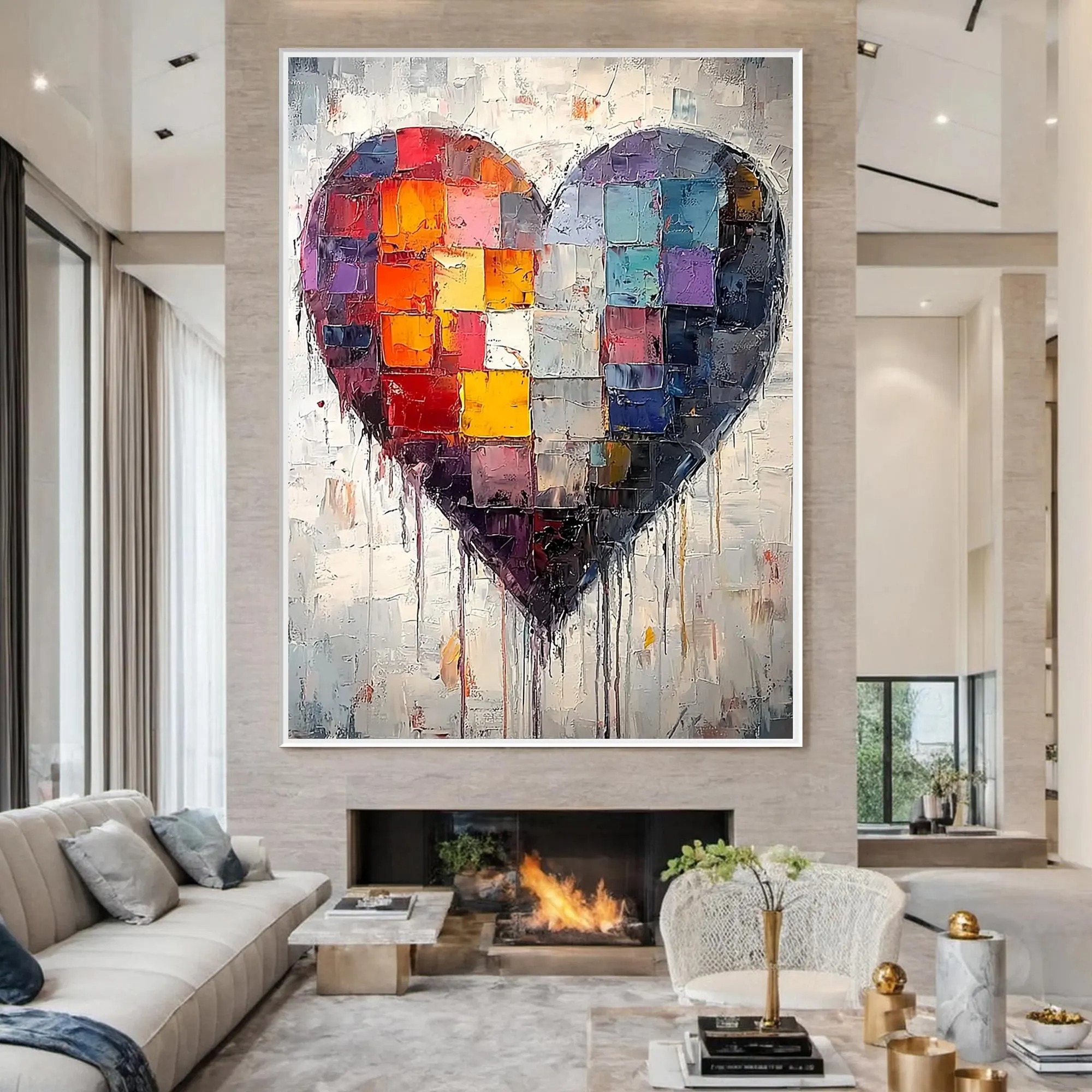 Fractured Heart – Large Textured Abstract Heart Oil Painting, Modern Romantic Wall Art for Home Décor