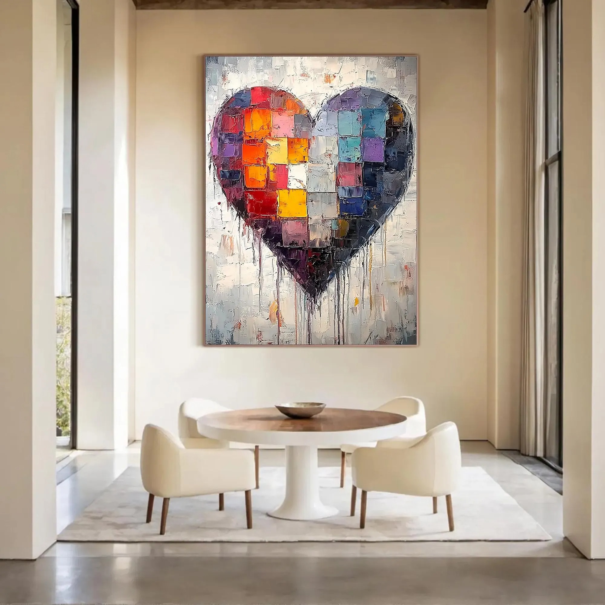 Fractured Heart – Large Textured Abstract Heart Oil Painting, Modern Romantic Wall Art for Home Décor