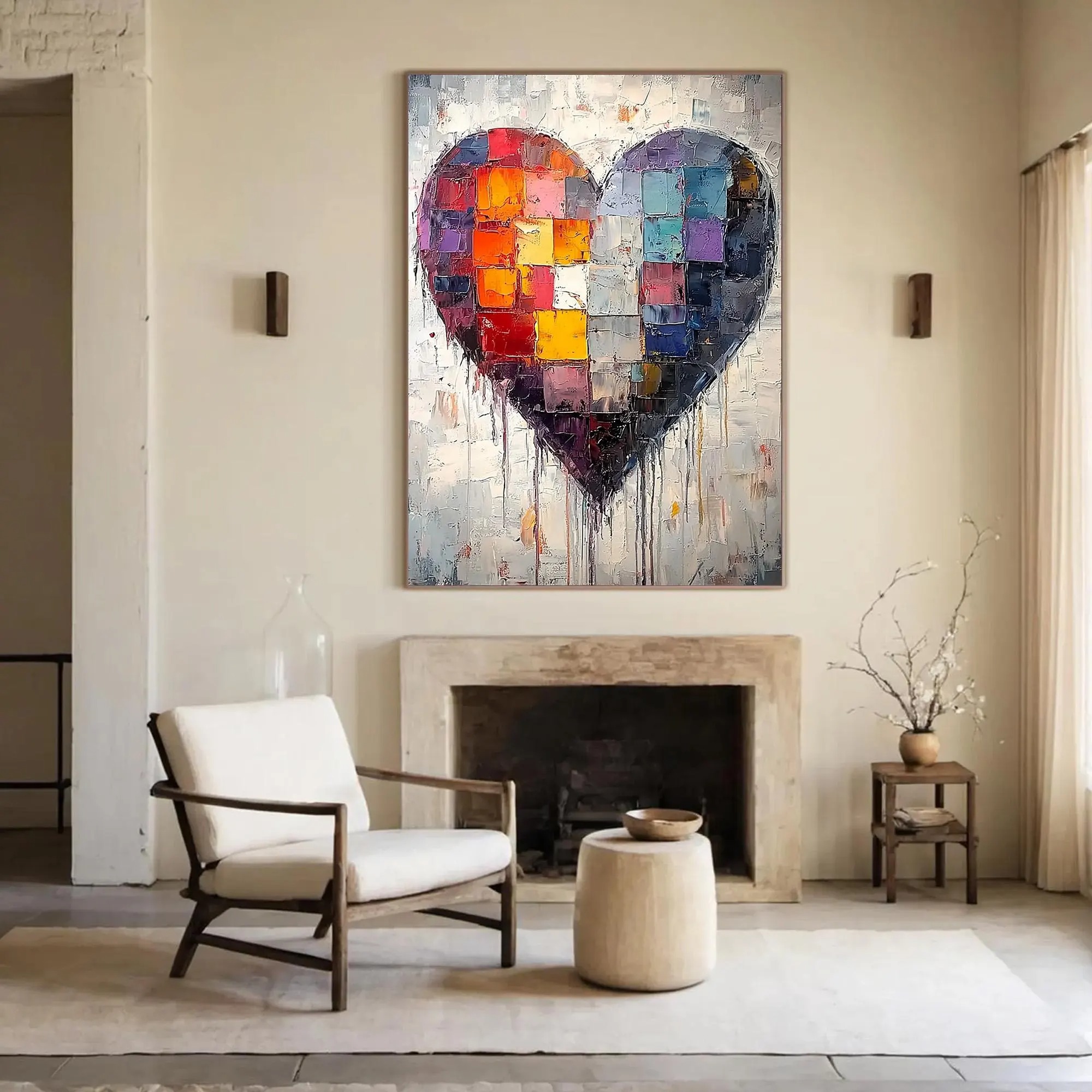Fractured Heart – Large Textured Abstract Heart Oil Painting, Modern Romantic Wall Art for Home Décor