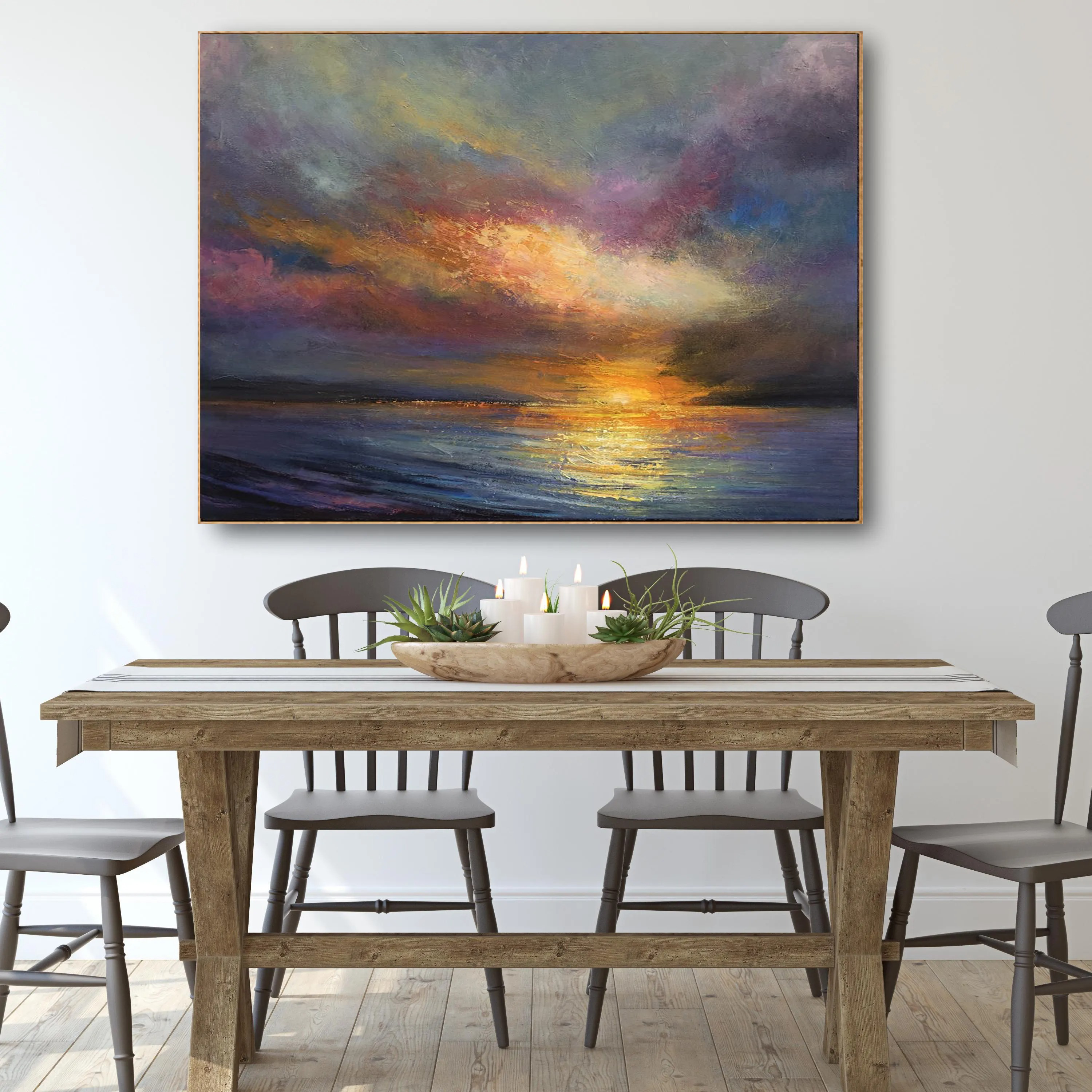 Celestial Tide – Abstract Sunset Ocean Oil Painting