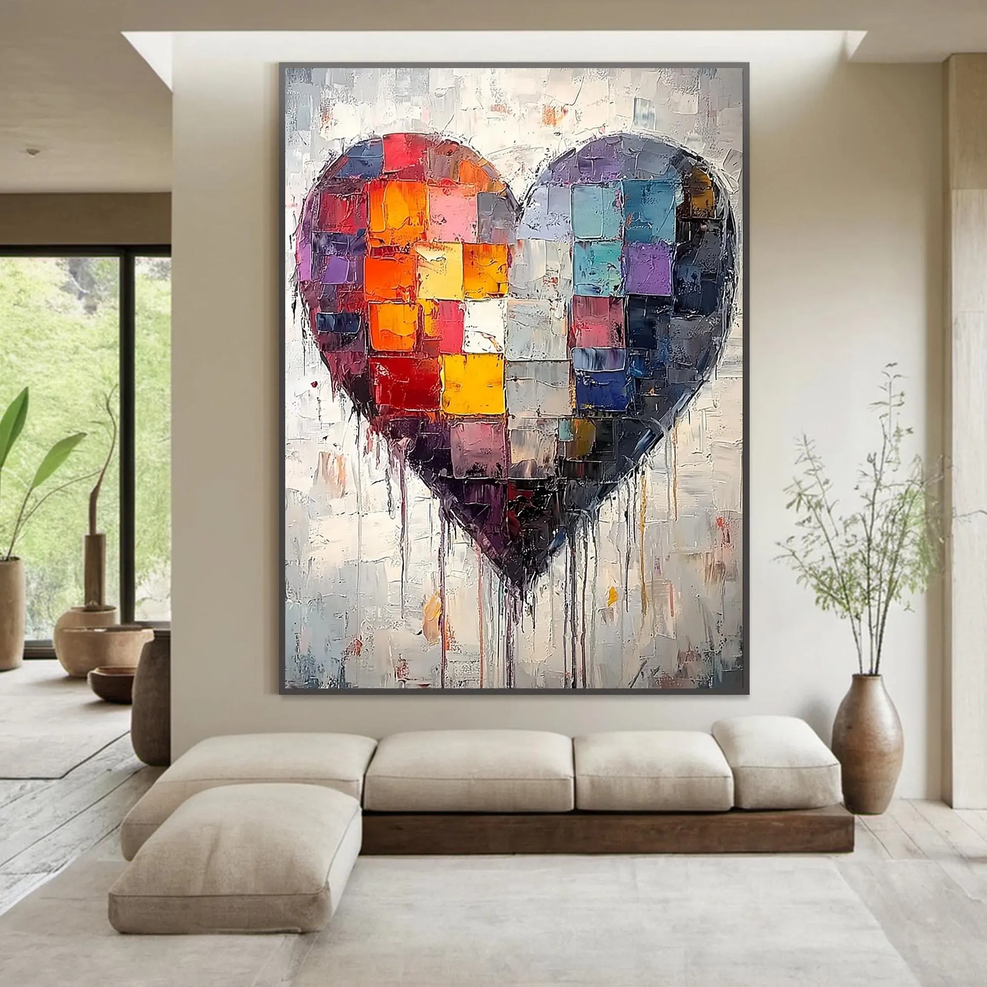 Fractured Heart – Large Textured Abstract Heart Oil Painting, Modern Romantic Wall Art for Home Décor
