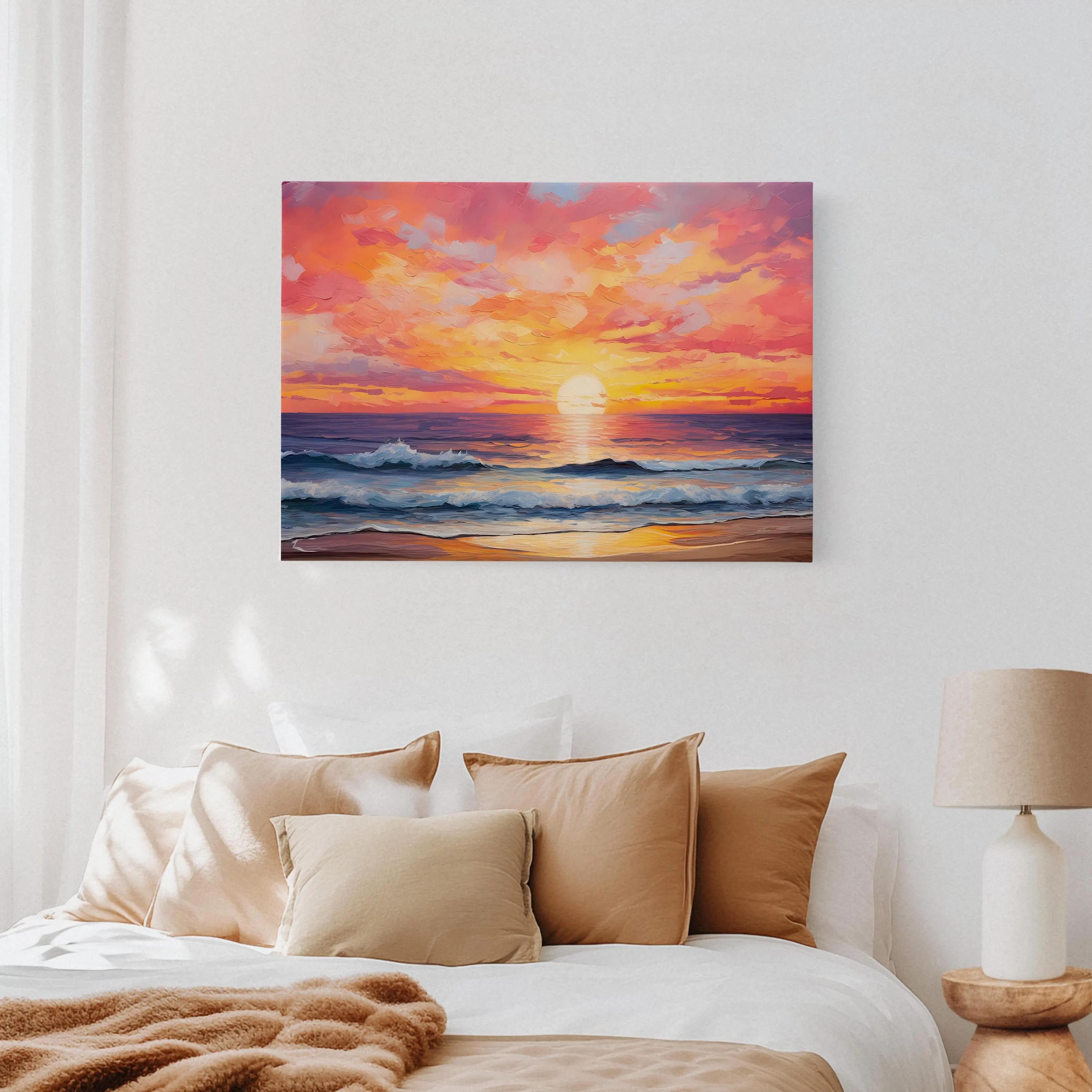 Radiant Dusk – Abstract Sunset Ocean Oil Painting