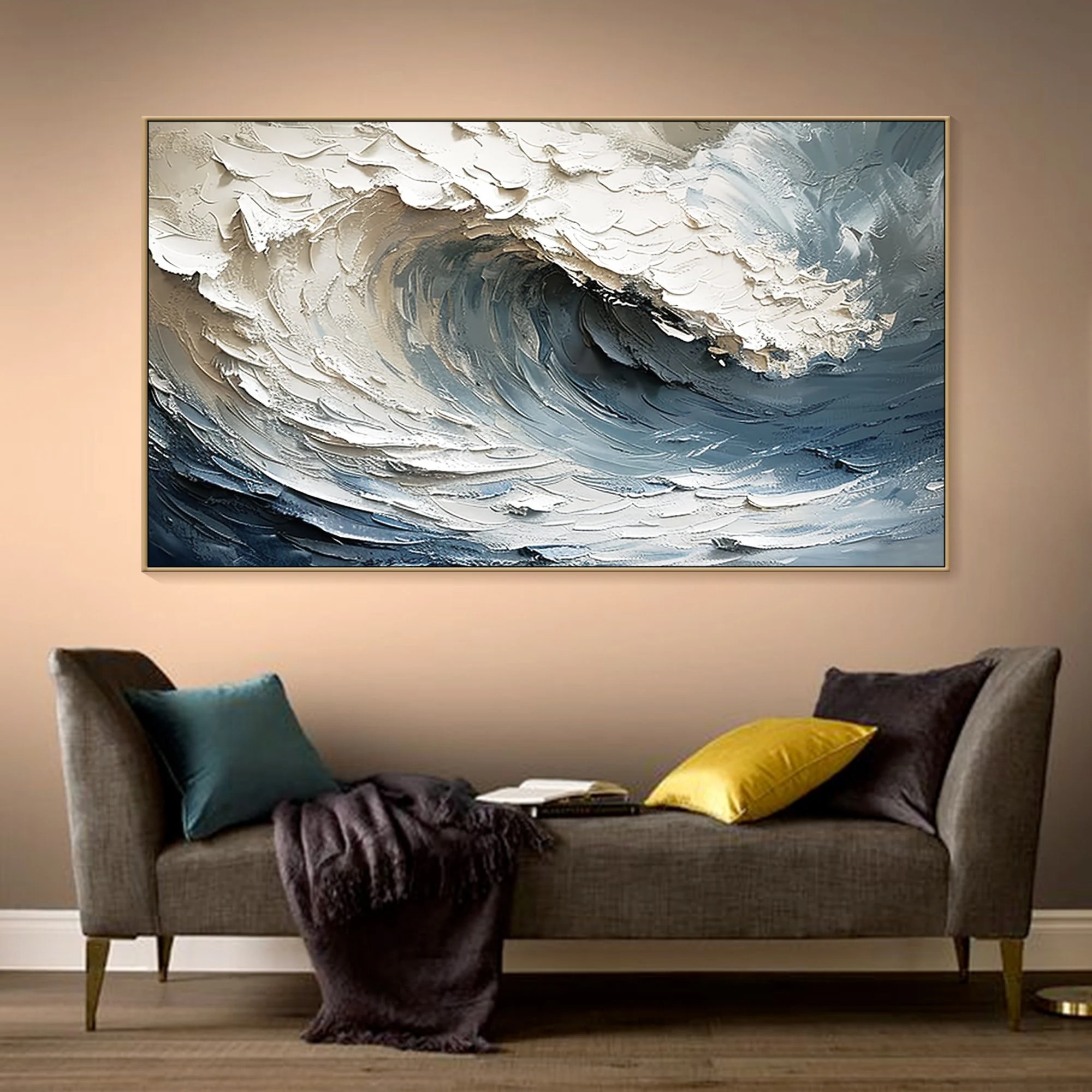 Rolling Waves - Large Textured Abstract Wave Canvas Art Ocean Wall Painting