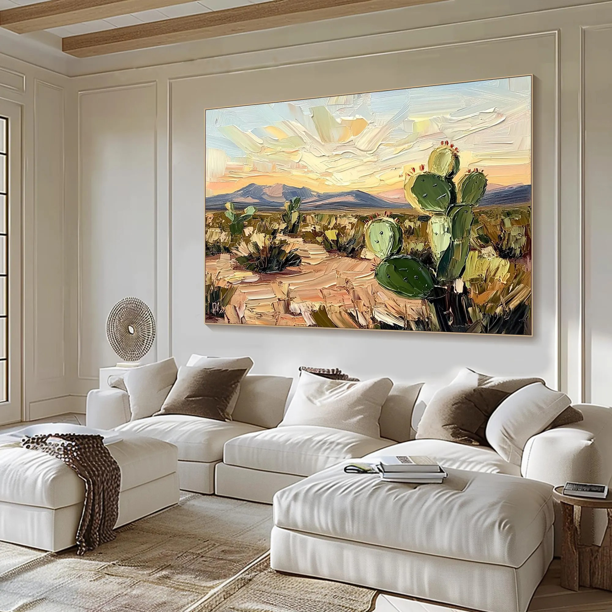Desert Glow – Abstract Cactus Landscape Oil Painting