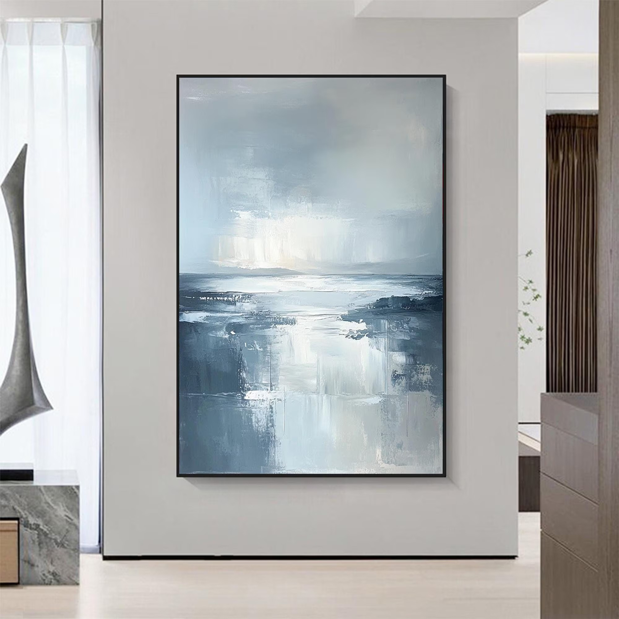 Tranquil Veil – Minimalist Abstract Seascape Oil Painting