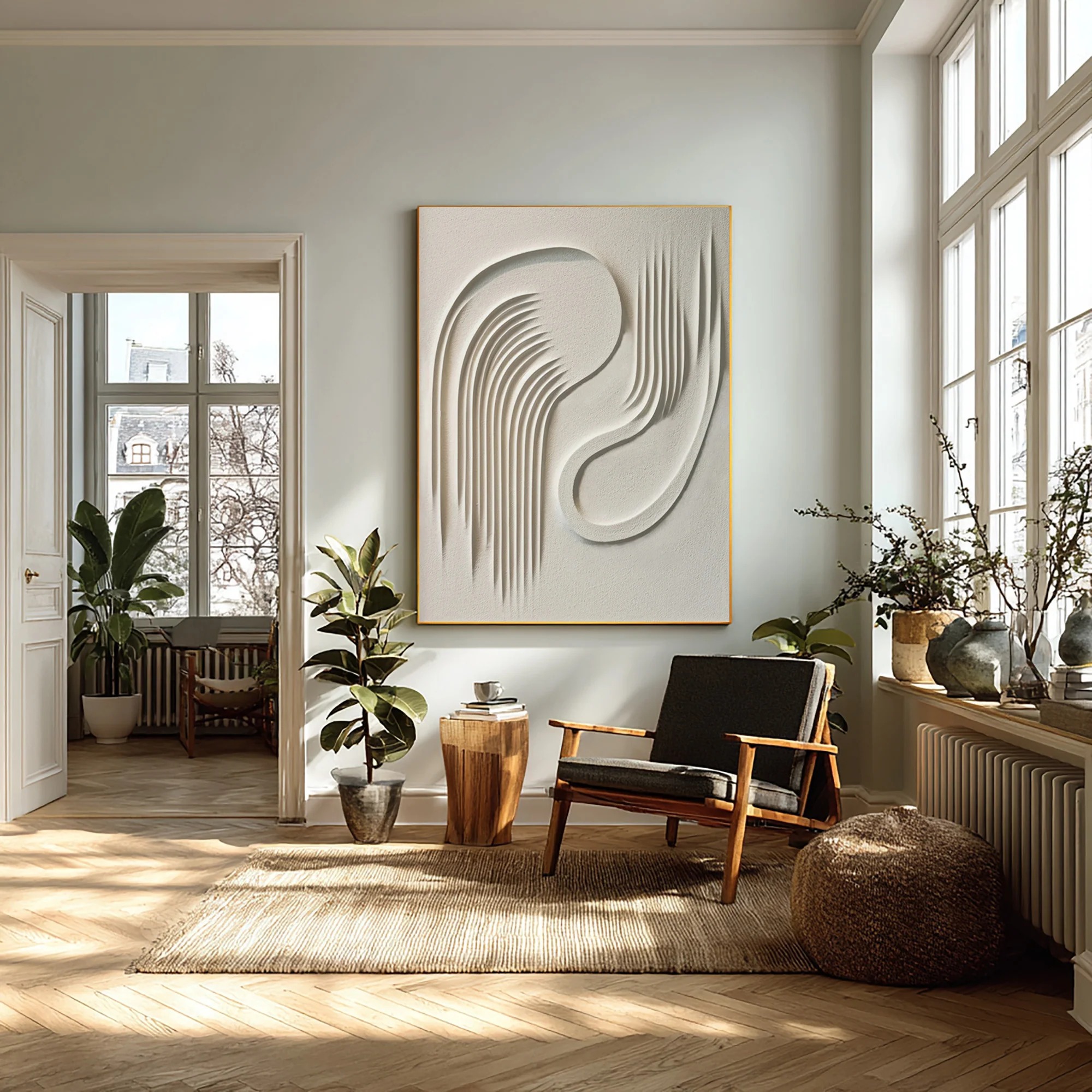 Ethereal Flow – Minimalist 3D Textured Line Art Canvas