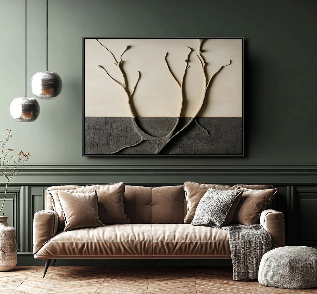 Silent Divide – Modern Minimalist 3D Textured Tree Wall Art
