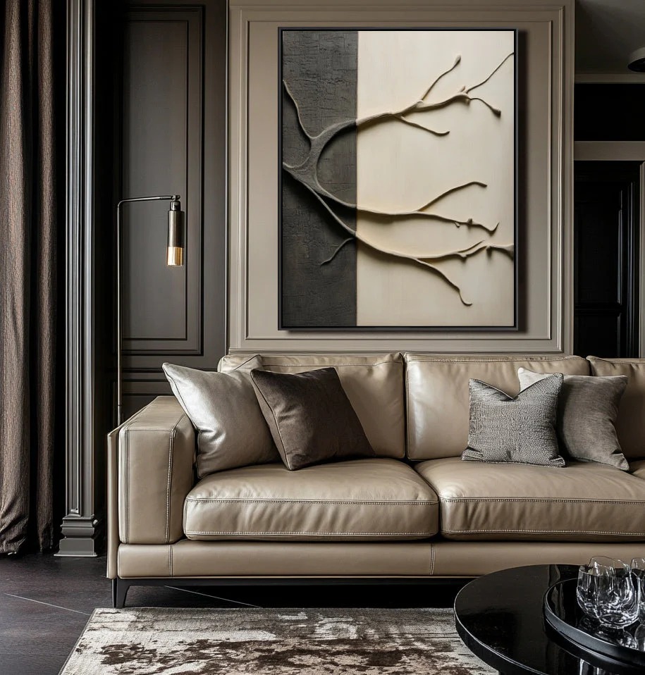 Silent Divide – Modern Minimalist 3D Textured Tree Wall Art