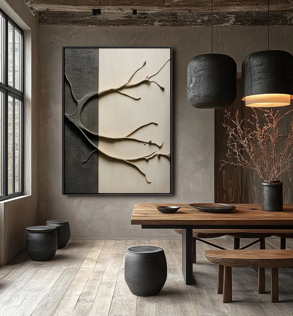 Silent Divide – Modern Minimalist 3D Textured Tree Wall Art
