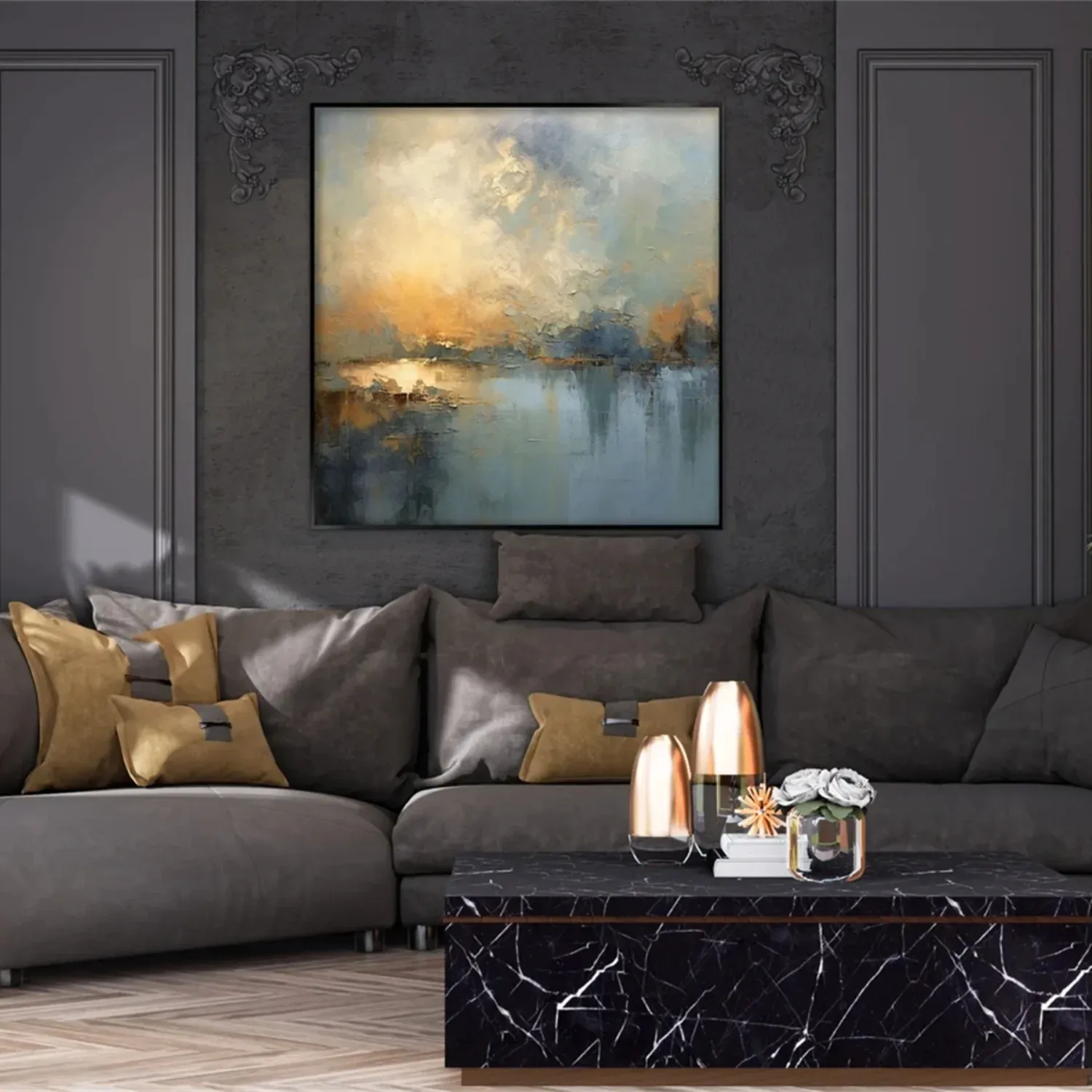Tranquil Drift #2 – Abstract Sunset Landscape Wall Art for Modern Living Room