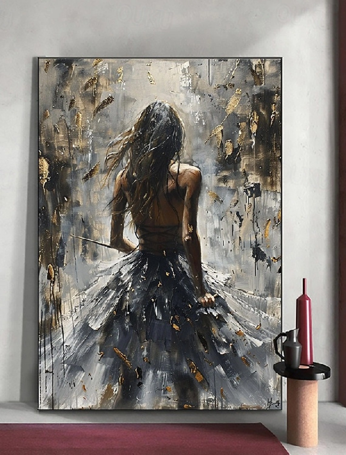 Golden Dancer – Abstract Woman with Gold Textured Oil Painting
