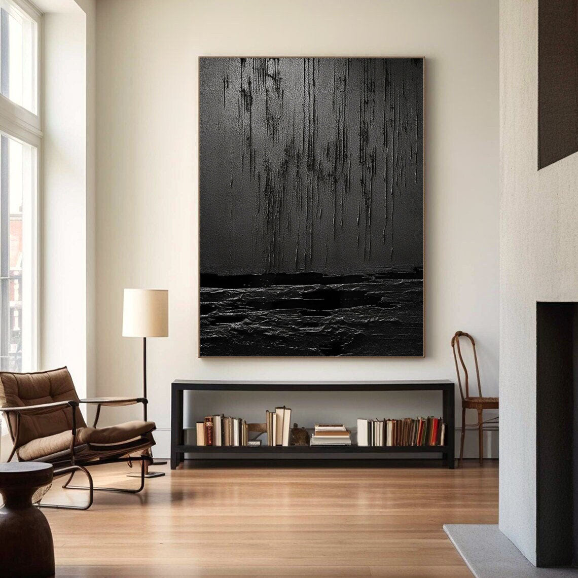 Eclipse of Shadows - Black Textured Abstract Painting | Modern