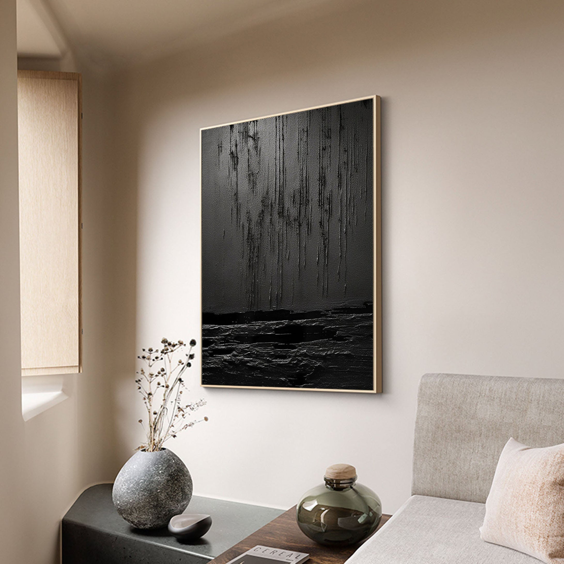 Eclipse of Shadows - Black Textured Abstract Painting