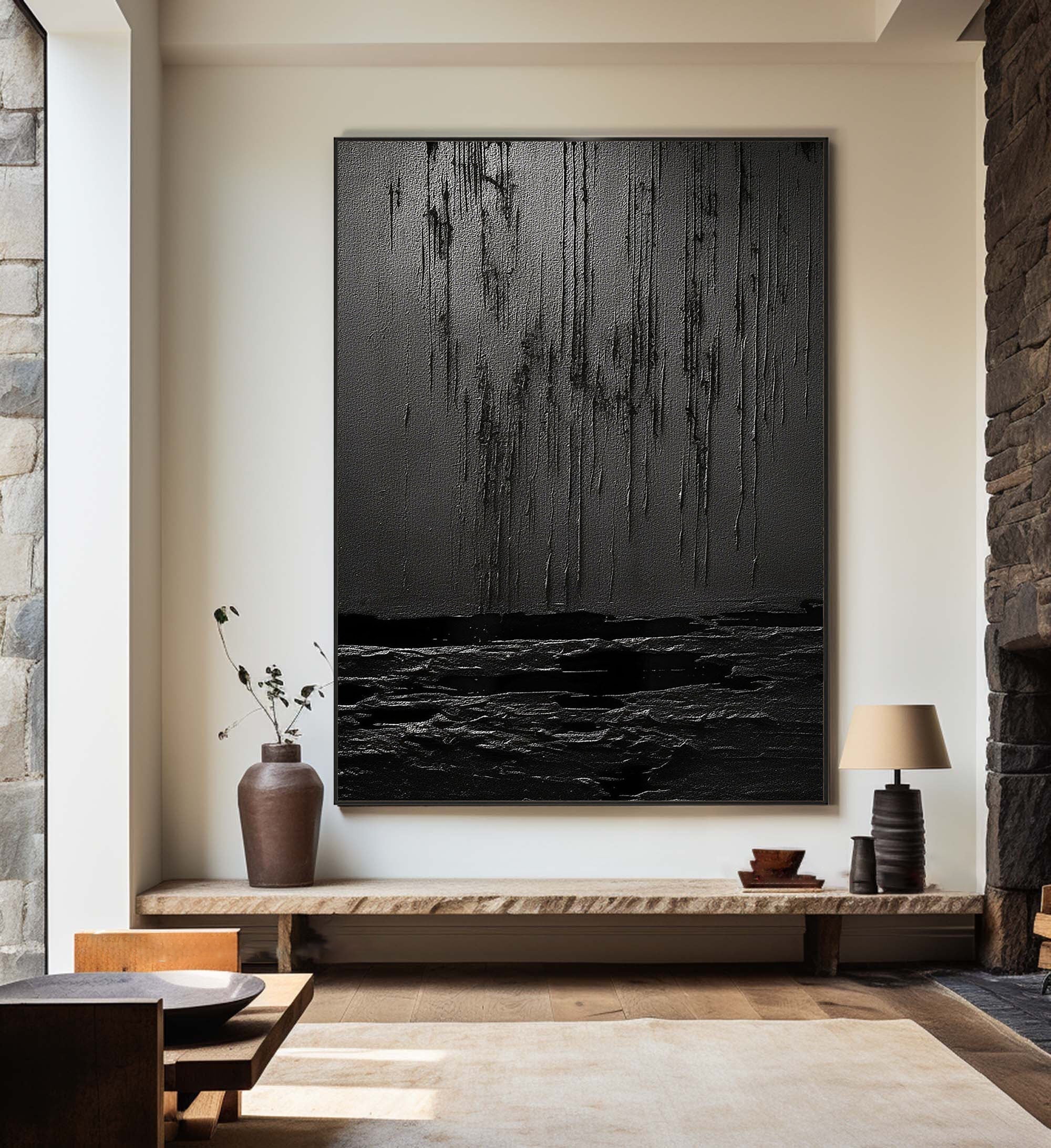 Eclipse of Shadows - Black Textured Abstract Painting