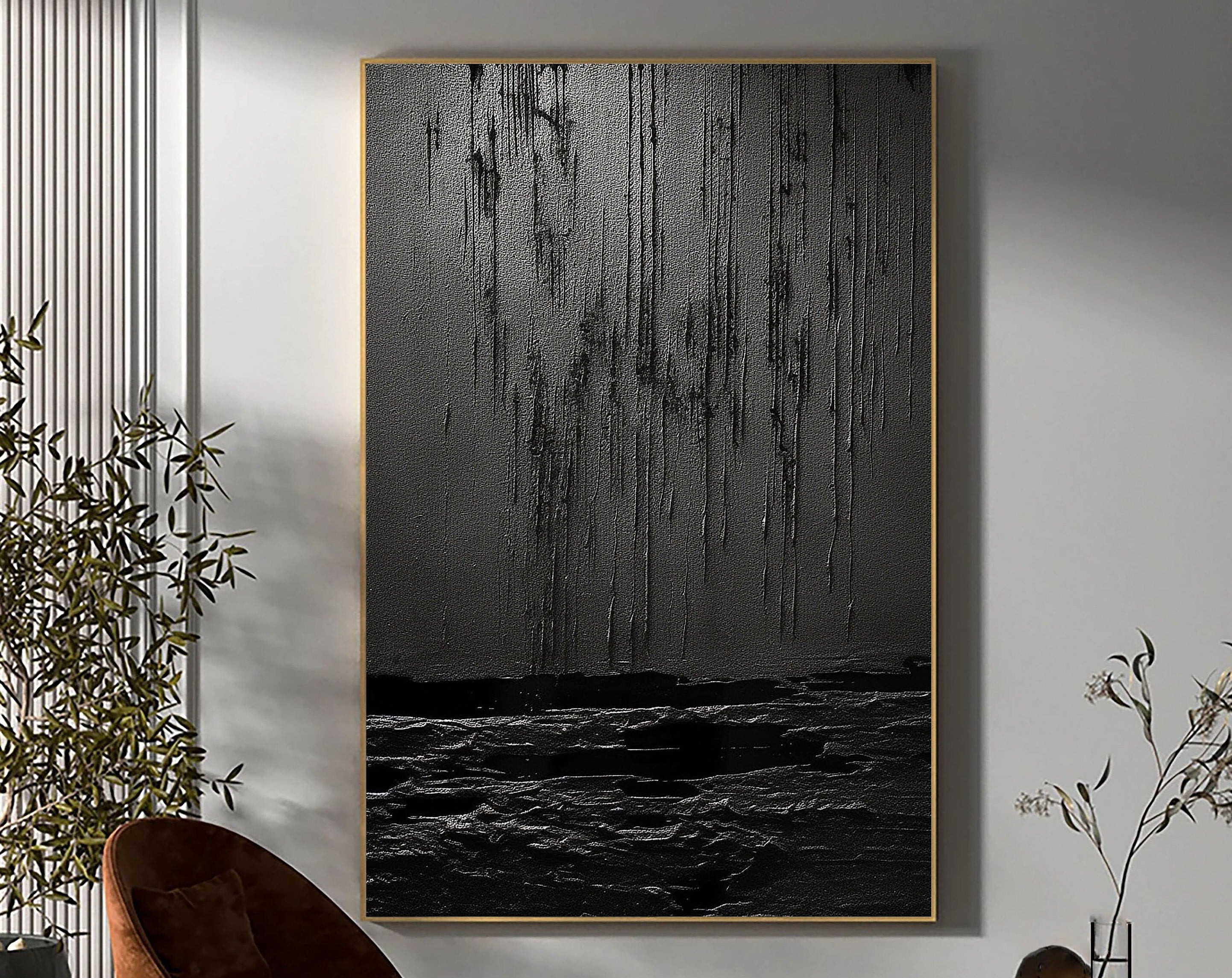 Eclipse of Shadows - Black Textured Abstract Painting Eclipse of Shadows - Black Textured Abstract Painting