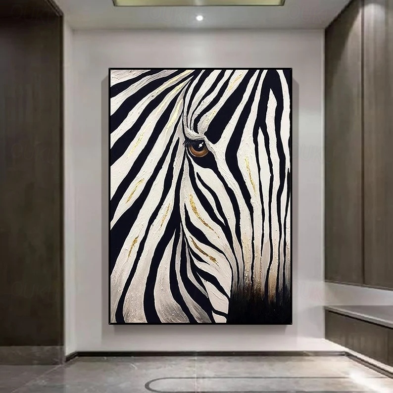 Golden Stripes – Textured Zebra Abstract Oil Painting on Canvas
