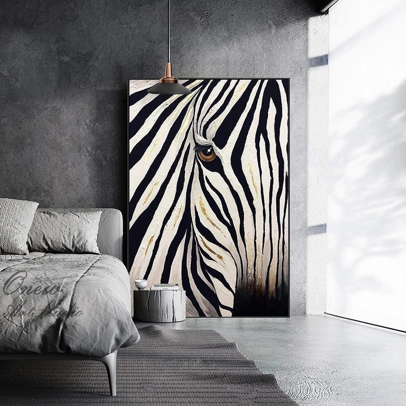 Golden Stripes – Textured Zebra Abstract Oil Painting on Canvas