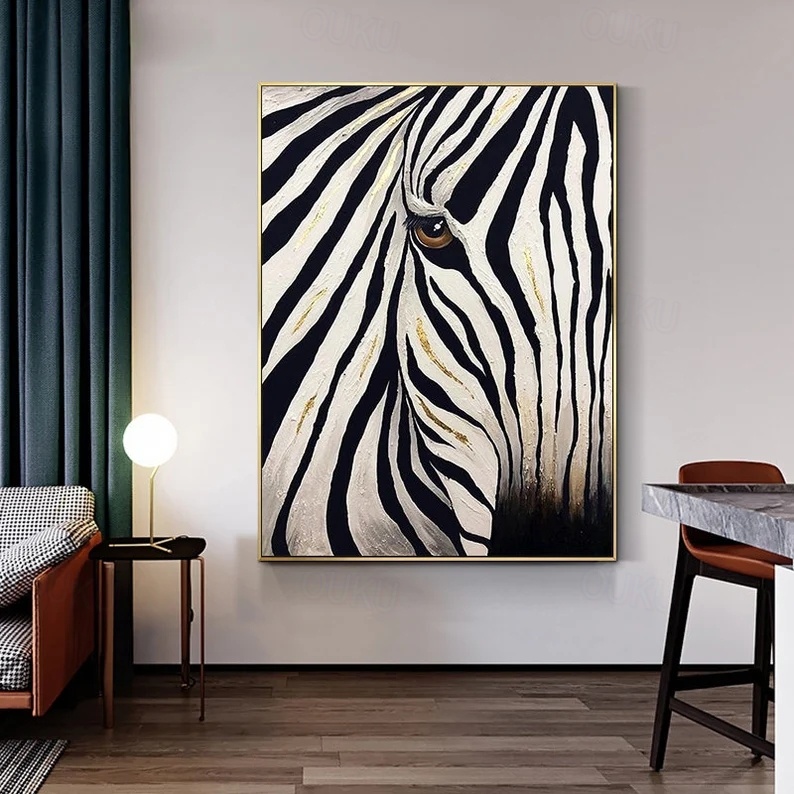 Golden Stripes – Textured Zebra Abstract Oil Painting on Canvas