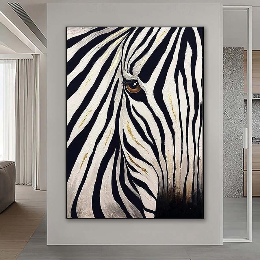 Golden Stripes – Textured Zebra Abstract Oil Painting on Canvas