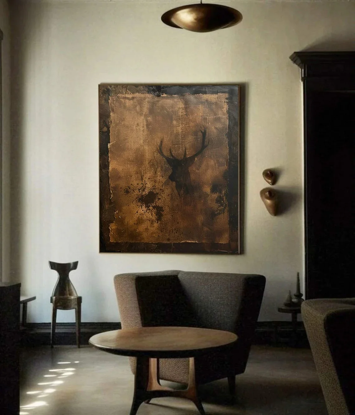 Golden Stag – Abstract Black and Gold Deer Canvas Art