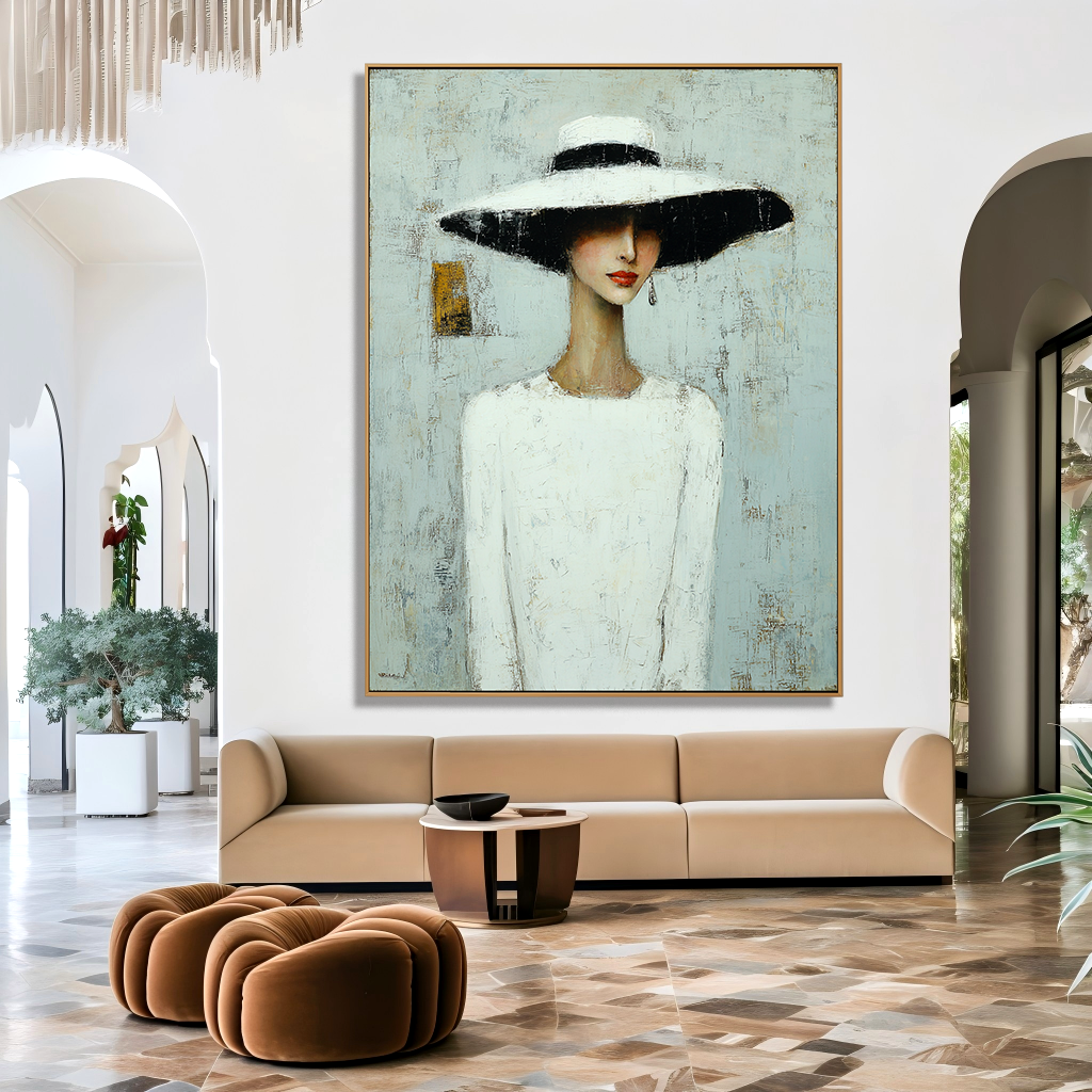 Echo of a Smile — Figurative Symbolic Oil Painting for Modern Interior Wall Art