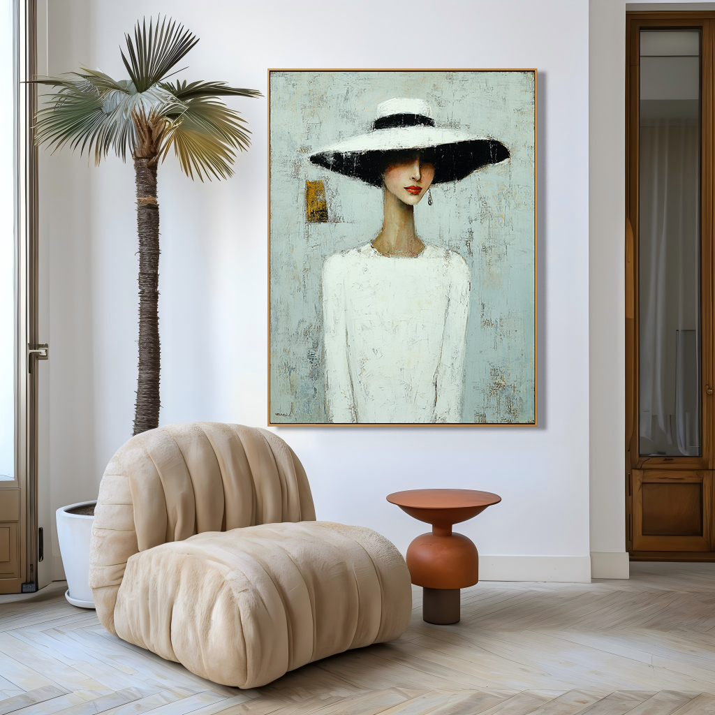 Echo of a Smile — Figurative Symbolic Oil Painting for Modern Interior Wall Art